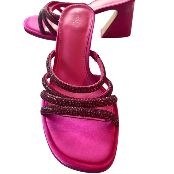 Circus NY by Sam Edelman Heddie Strappy Rhinestone Flare Heel Mules Pink SZ 8.5 - Picture 1 of 7